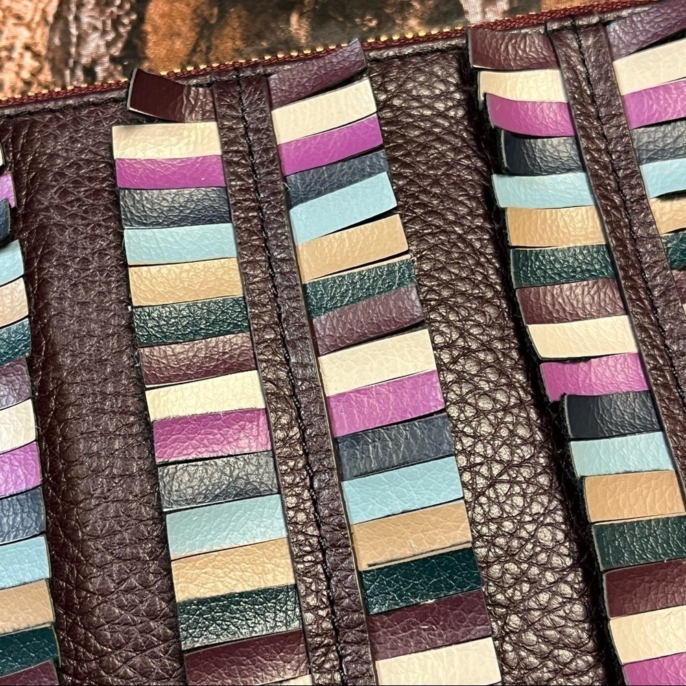 Fossil Leather Wristlet Multi Color Fringed Trim - image 3